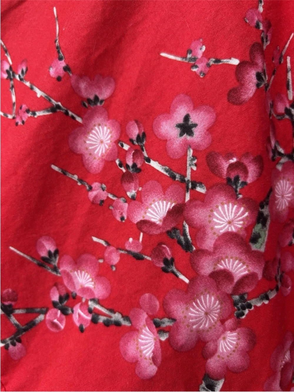 Smithsonian Institution Cotton Kimono Robe XL Red Cherry Blossoms Birds NWOT - Picture 2 of 8